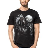 T SHIRT DARK EMBER GUITAR INDIAN CHIEF WOLF