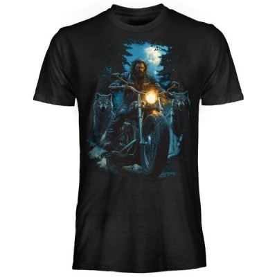 T SHIRT DARK EMBER WOLF BIKER