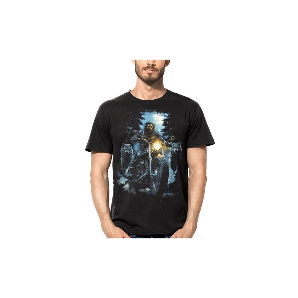 T SHIRT DARK EMBER WOLF BIKER