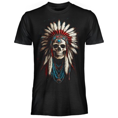 T SHIRT DARK EMBER INDIAN CHIEF SKULL