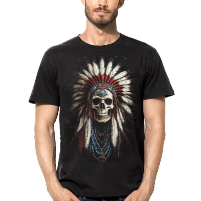 T SHIRT DARK EMBER INDIAN CHIEF SKULL