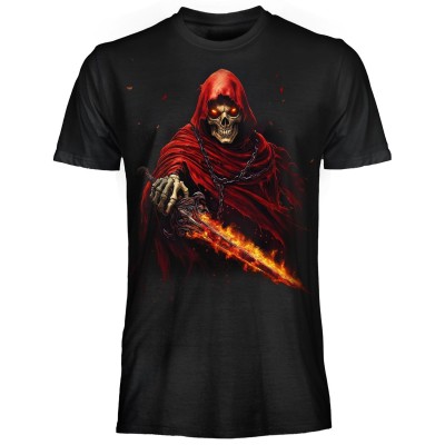 T SHIRT DARK EMBER FIRE SWORD SKELETON