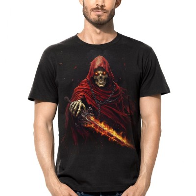 T SHIRT DARK EMBER FIRE SWORD SKELETON
