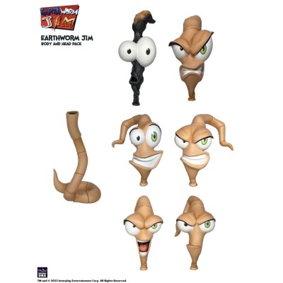 EARTHWORM JIM ACCESSORY PACK WORM BODY AND JIM HEADS WAVE 1 ACTION FIGURE SET PREMIUM DNA TOYS