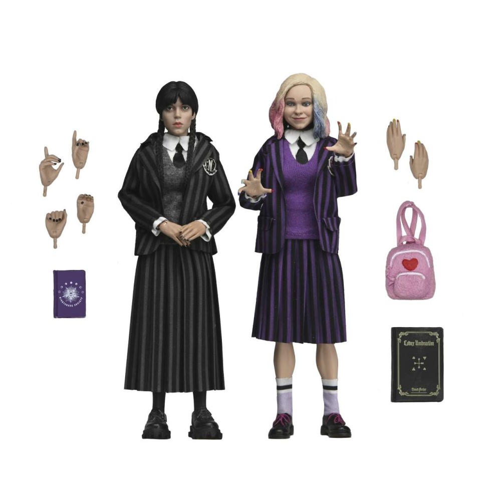 NECA WEDNESDAY ADDAMS & ENID NEVERMORE UNIFORM CLOTHED PVC 2-PACK ACTION FIGURES