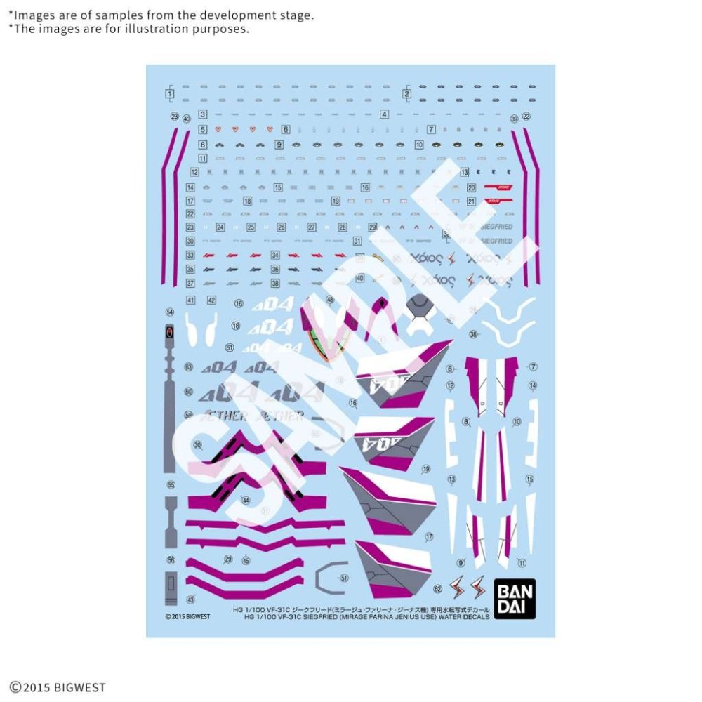 HG HIGH GRADE VF-31C SIEGFRIED MIRAGE FARINA WATER DECALS BANDAI