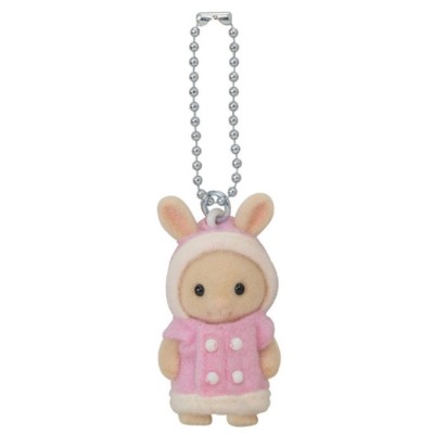 EPOCH SYLVANIAN FAMILIES FLUFFY PARKA MILK RABBIT FIGURE KEYCHAIN
