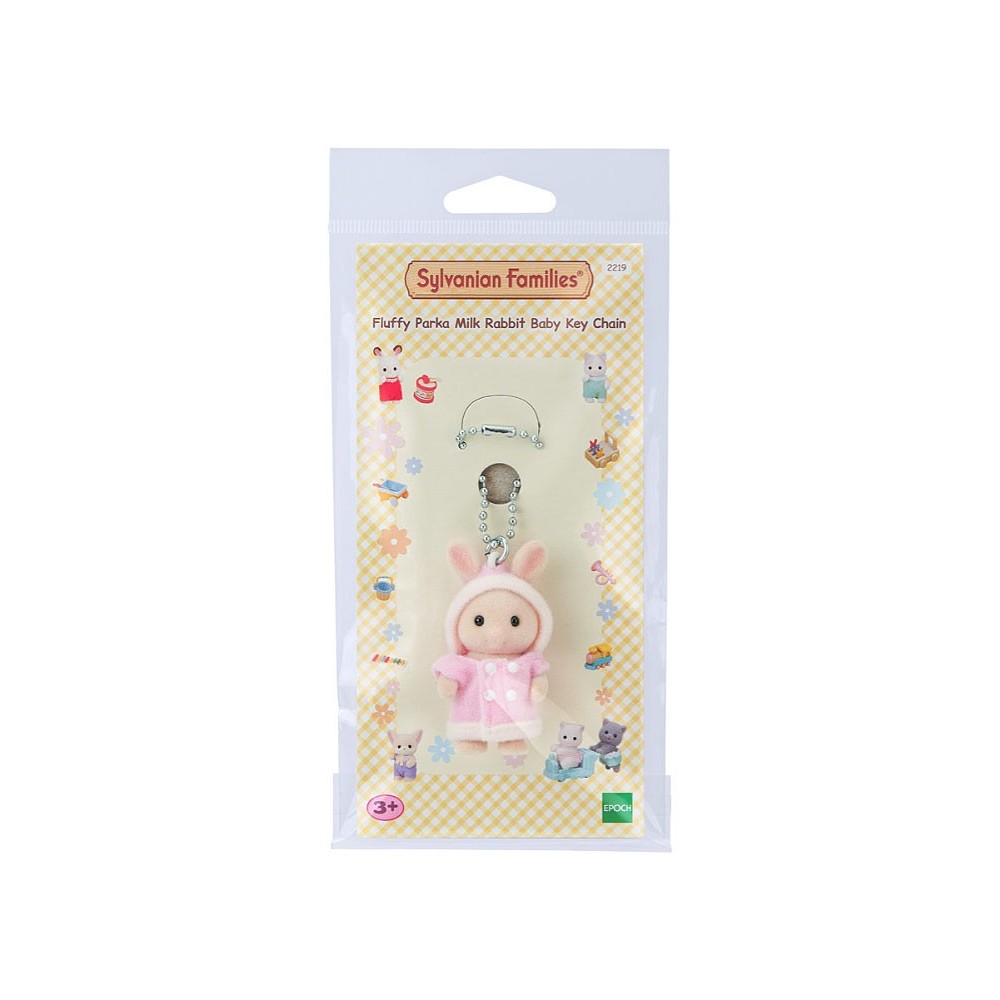 EPOCH SYLVANIAN FAMILIES FLUFFY PARKA MILK RABBIT FIGURE KEYCHAIN