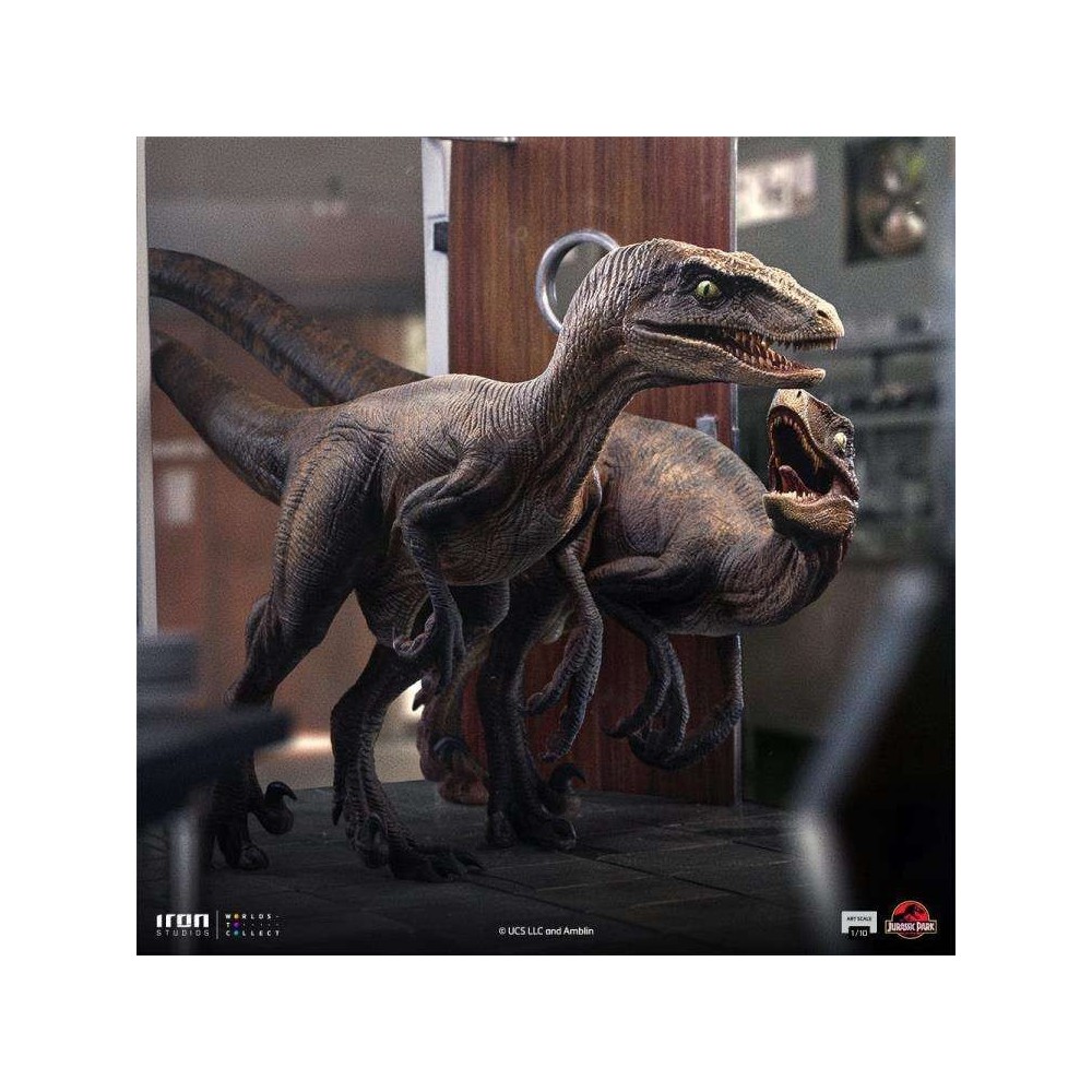 JURASSIC PARK RAPTORS AT THE KITCHEN DOOR ART SCALE 1/10 STATUA FIGURE IRON STUDIOS