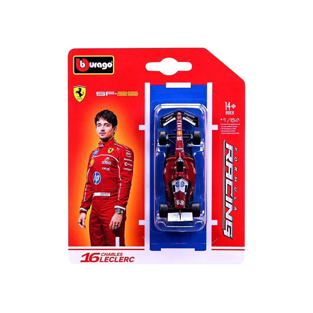BBURAGO FERRARI SF-25 16 CHARLES LECLERC DIE CAST METAL 1/64 MODEL REPLICA