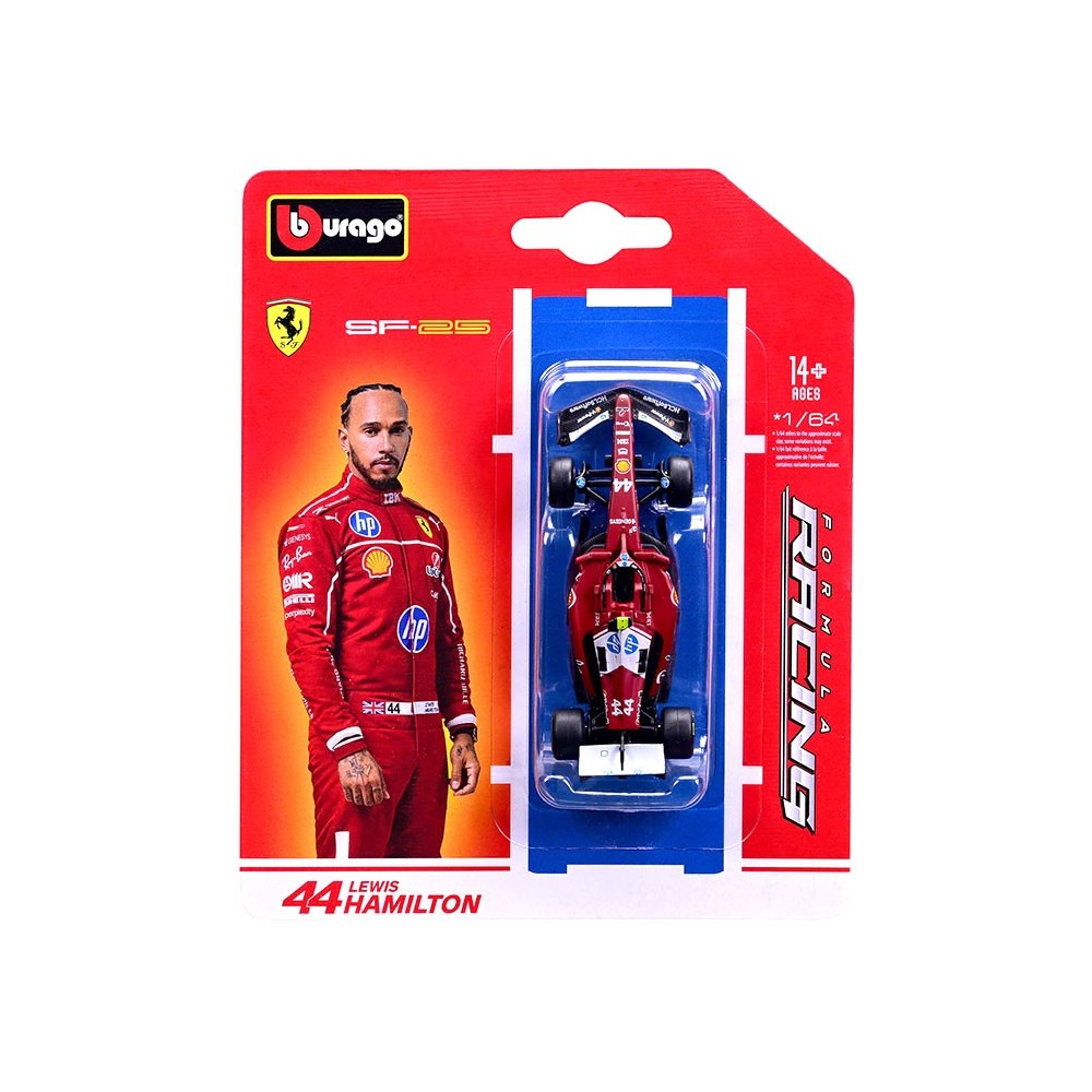 BBURAGO FERRARI SF-25 44 LEWIS HAMILTON DIE CAST METAL 1/64 MODEL REPLICA