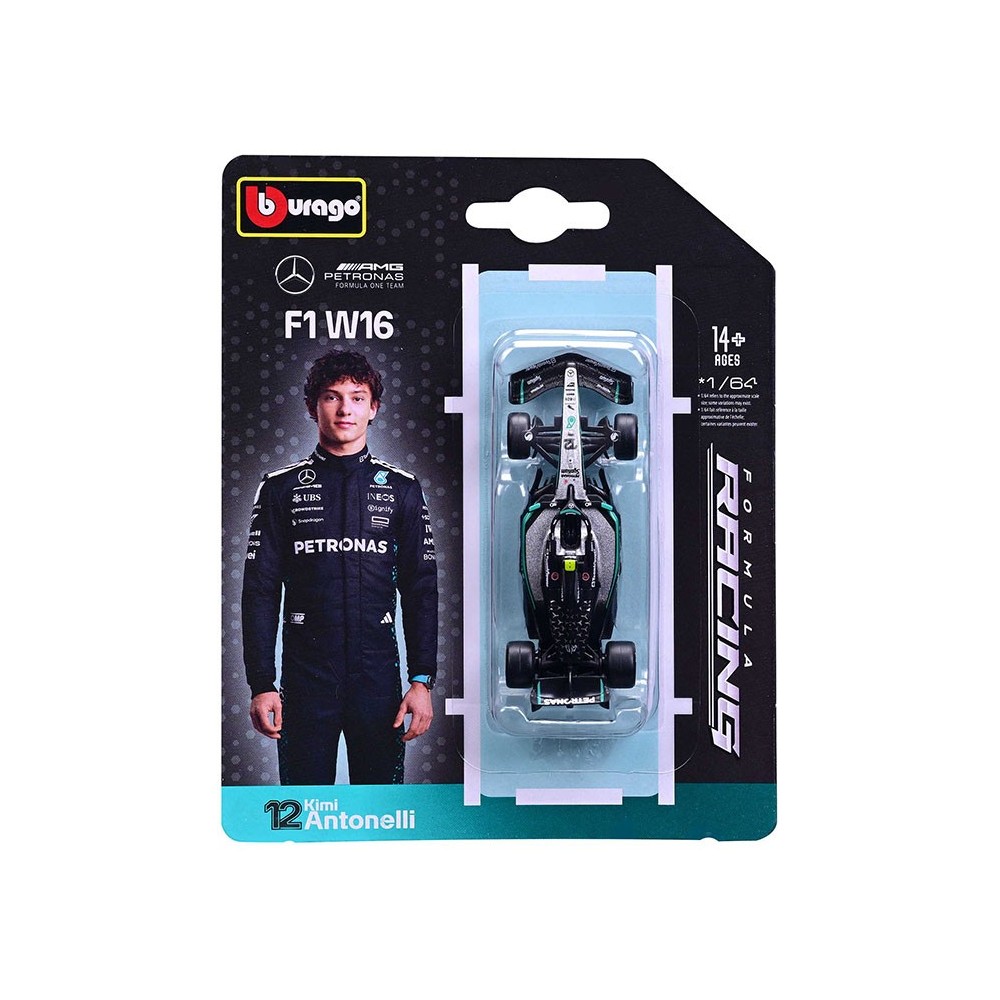 BBURAGO MERCEDES-AMG F1 W16 12 KIMI ANTONELLI DIE CAST METAL 1/64 MODEL REPLICA