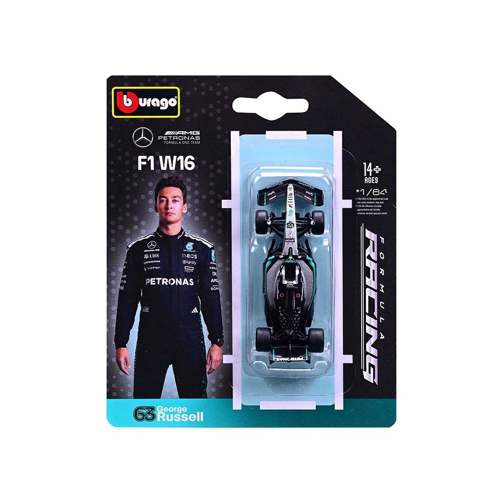 BBURAGO MERCEDES-AMG F1 W16 63 GEORGE RUSSELL DIE CAST METAL 1/64 MODEL REPLICA