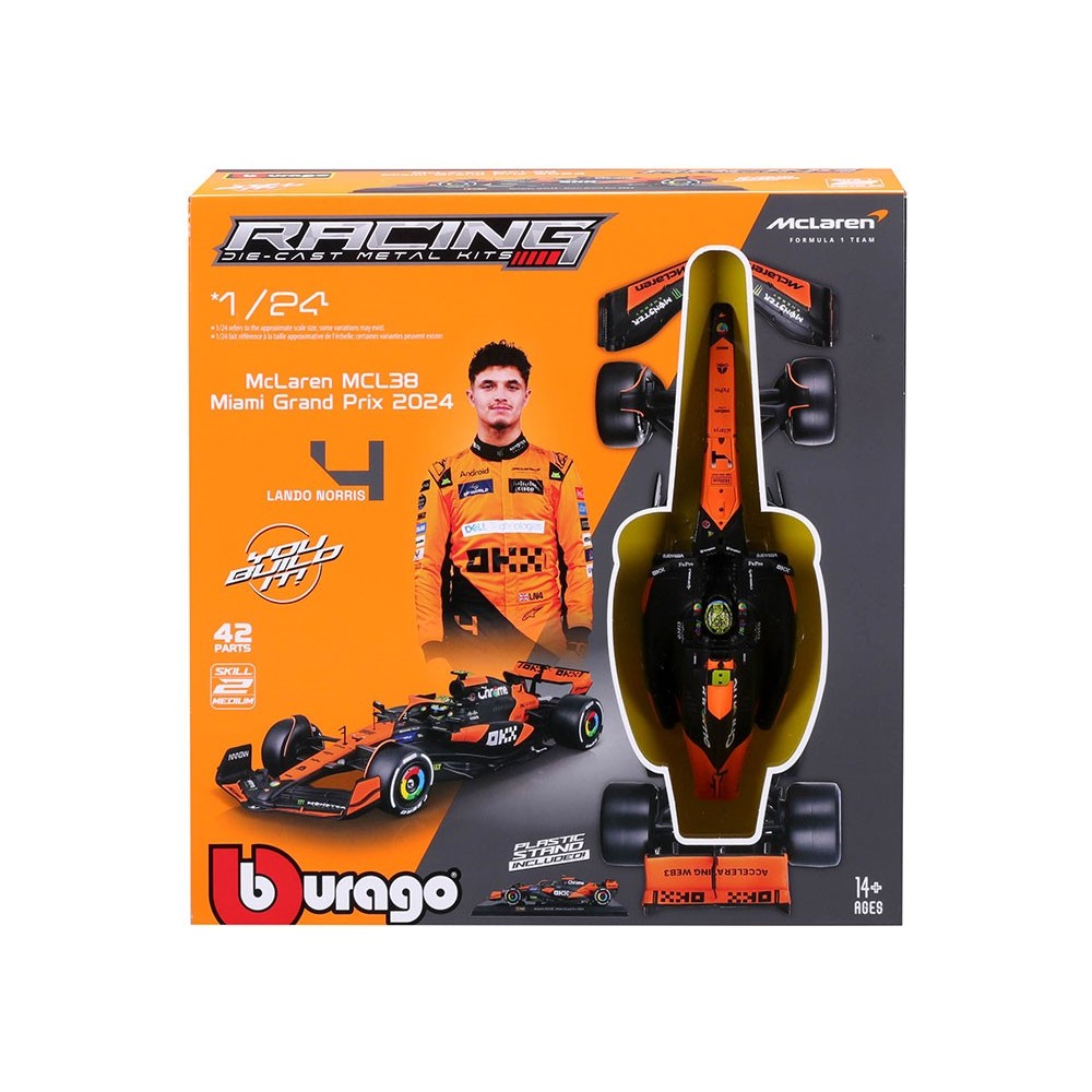 BBURAGO MCLAREN MCL38 LANDO NORRIS 4 DIE CAST METAL 1/24 MODEL KIT MODEL REPLICA