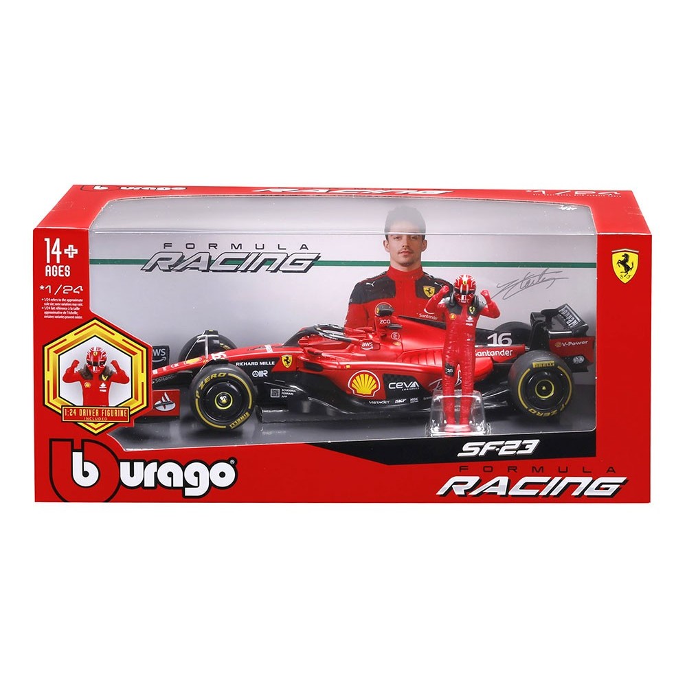 BBURAGO FERRARI SF-23 WITH CHARLES LECLERC DIE CAST METAL 1/24 MODEL REPLICA