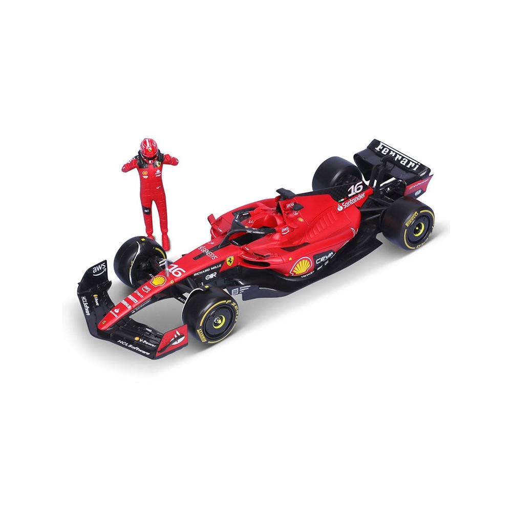 BBURAGO FERRARI SF-23 CON CHARLES LECLERC DIE CAST METAL 1/24 MODEL REPLICA