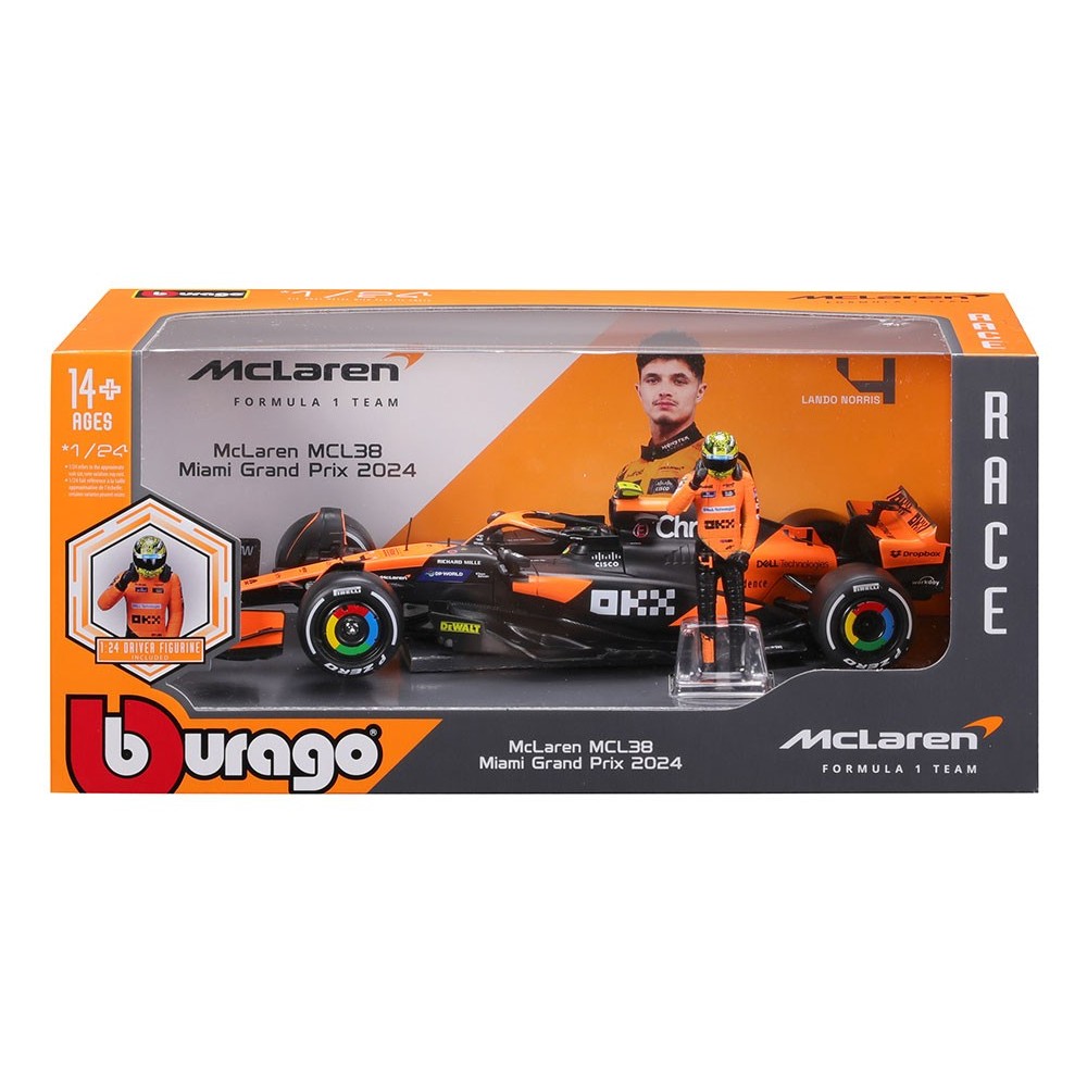 BBURAGO MCLAREN MCL38 WITH LANDO NORRIS DIE CAST METAL 1/24 MODEL REPLICA