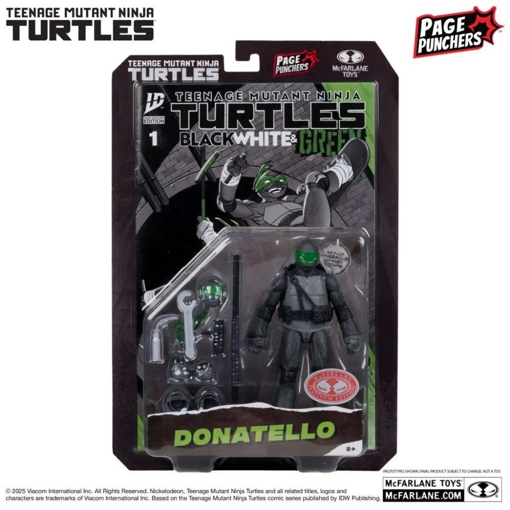 MC FARLANE TEENAGE MUTANT NINJA TURTLES PAGE PUNCHERS DONATELLO B,W&G VARIANT ACTION FIGURE