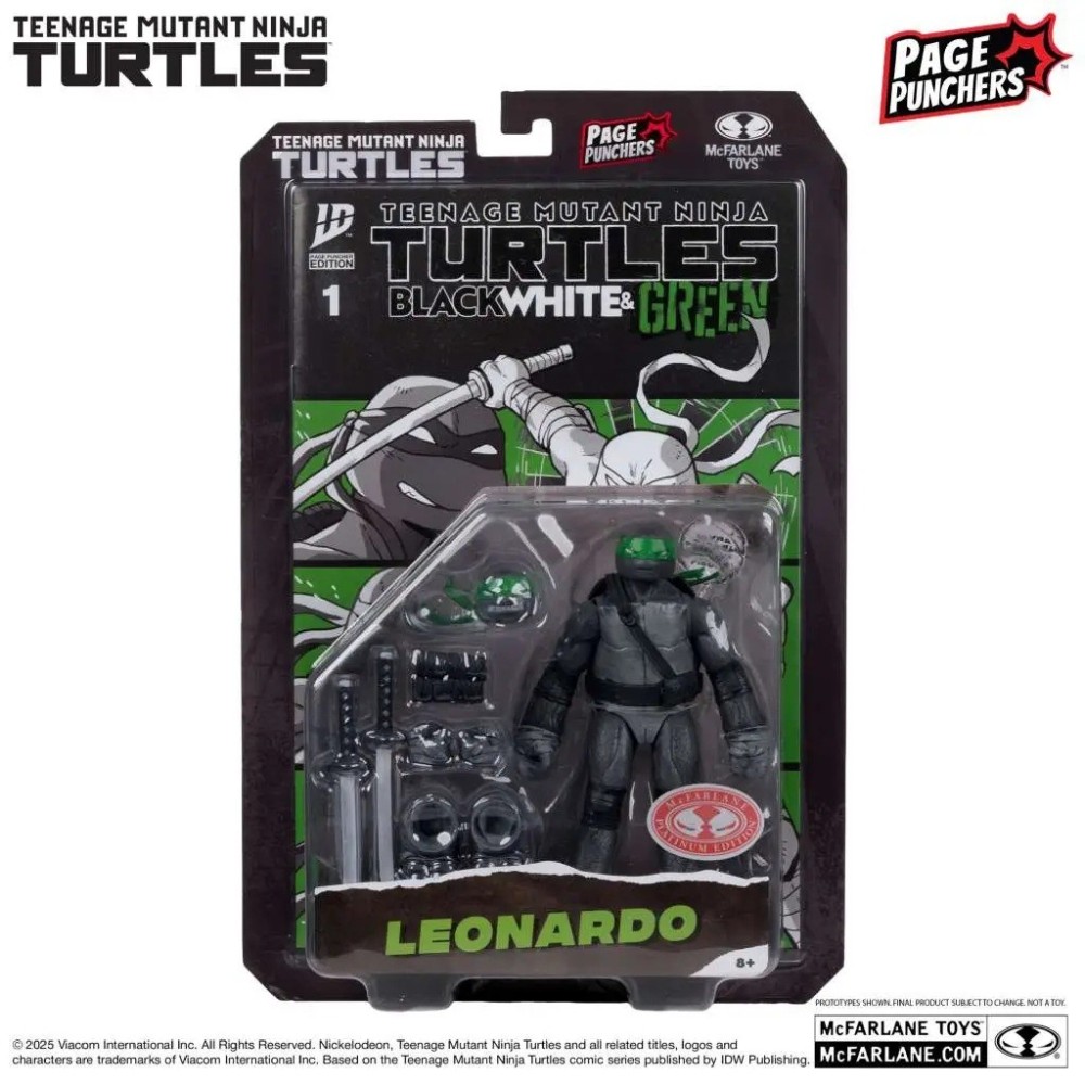 MC FARLANE TEENAGE MUTANT NINJA TURTLES PAGE PUNCHERS LEONARDO B,W&G VARIANT ACTION FIGURE