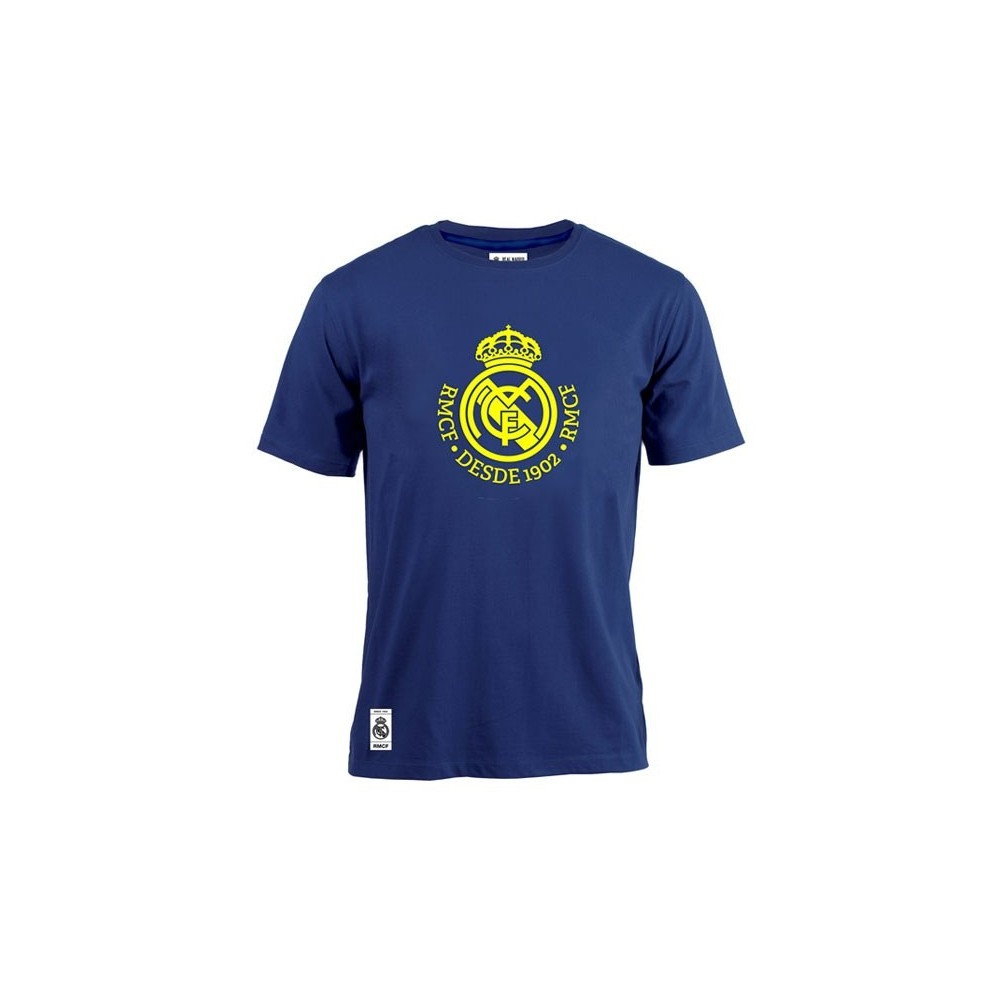 MAGLIA T SHIRT UFFICIALE REAL MADRID BLU LOGO GIALLO