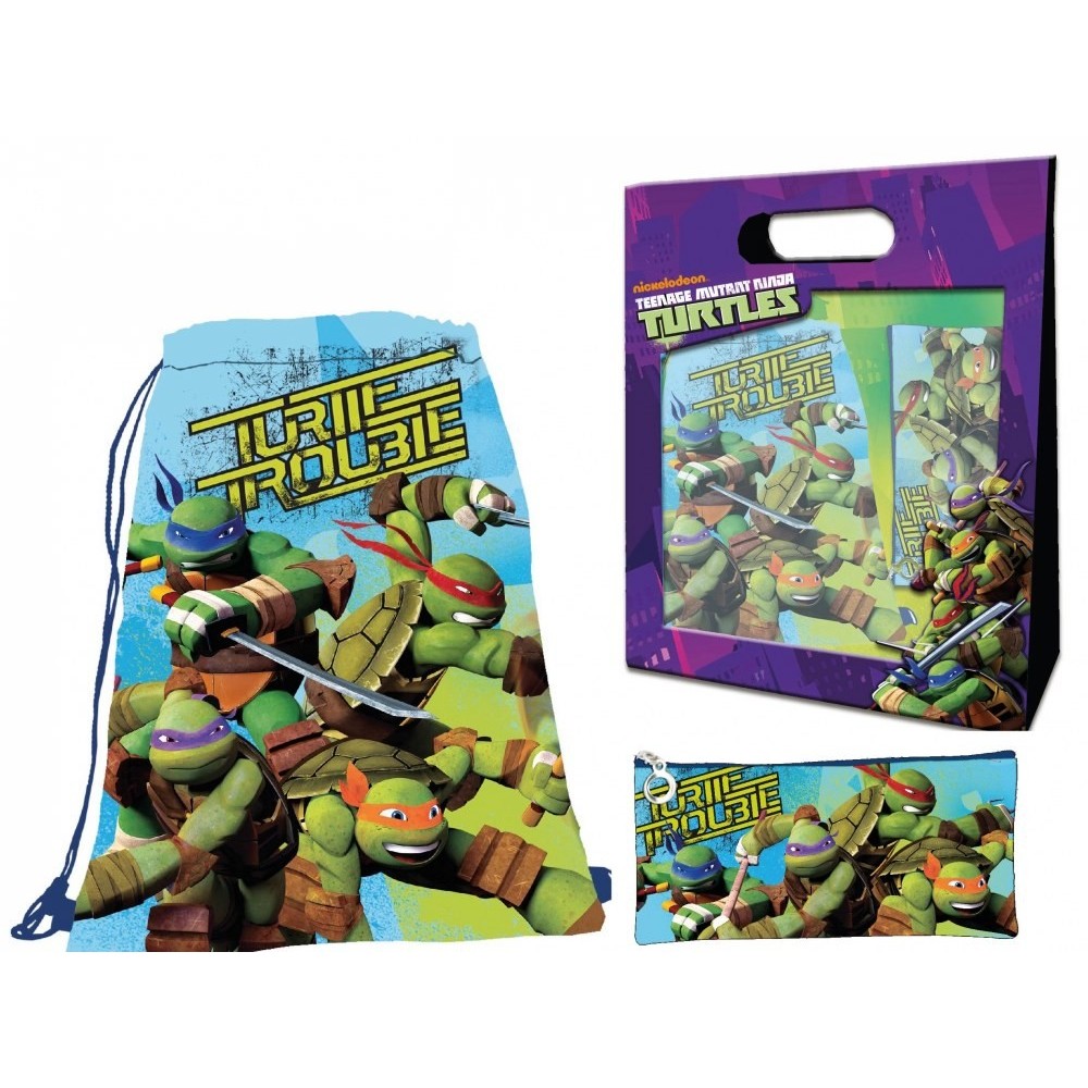 TMNT TARTARUGHE NINJA BACKPACK BAG GIFT SET ZAINO A SACCA E ASTUCCIO