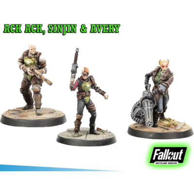 MODIPHIUS ENTERTAINMENT FALLOUT WASTELAND WARFARE - ACK ACK, SINJIN AND AVERY MINIATURE TABLETOP ROLEPLAYING GIOCO DI RUOLO