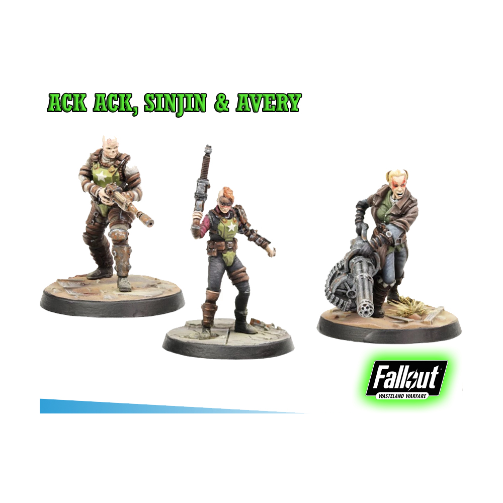 MODIPHIUS ENTERTAINMENT FALLOUT WASTELAND WARFARE - ACK ACK, SINJIN AND AVERY MINIATURE TABLETOP ROLEPLAYING GIOCO DI RUOLO