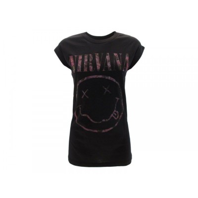 MAGLIA T SHIRT DONNA NIRVANA SMILE VIOLA NERA