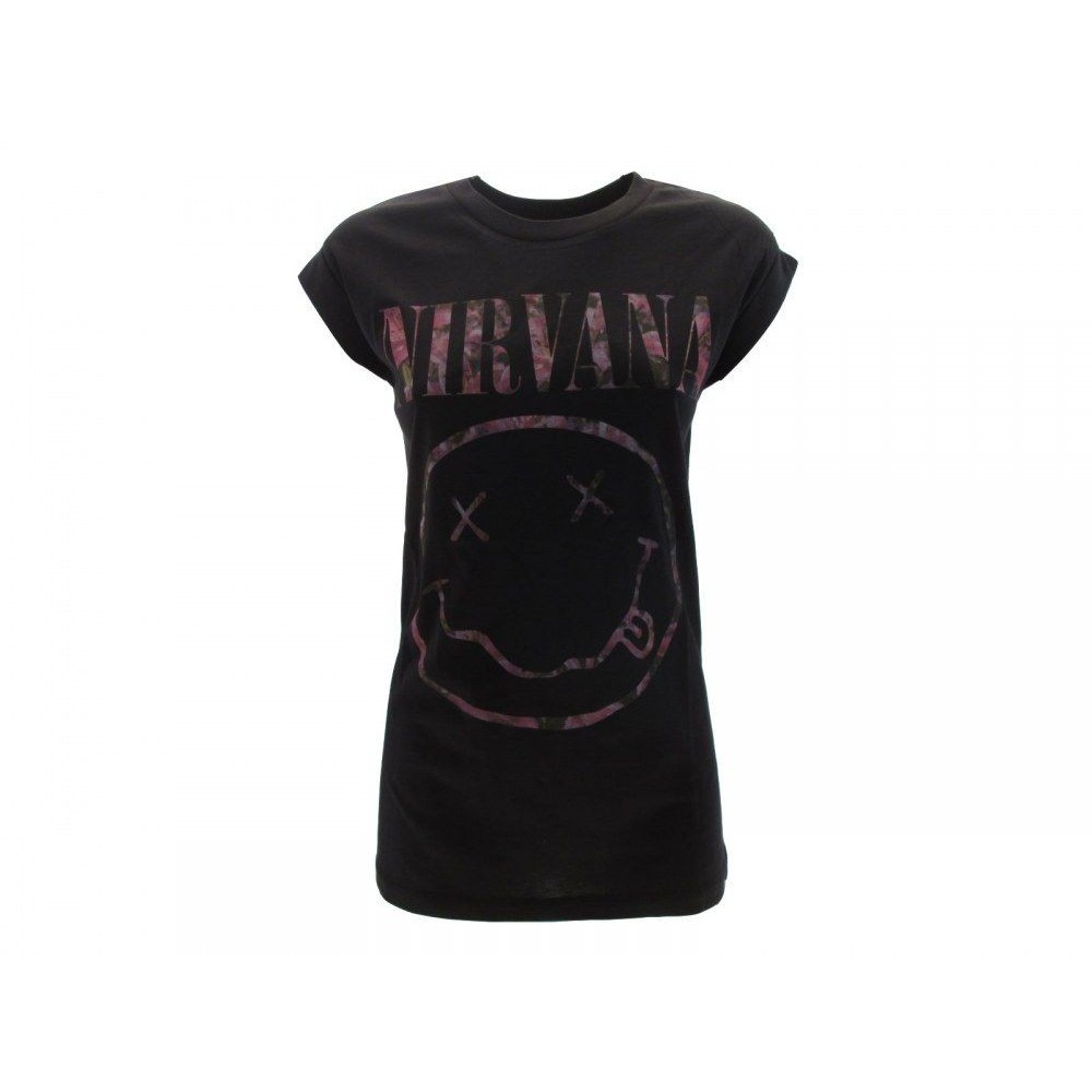 MAGLIA T SHIRT DONNA NIRVANA SMILE VIOLA NERA