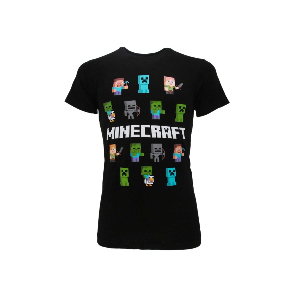 MAGLIA T SHIRT MINECRAFT PERSONAGGI NERA