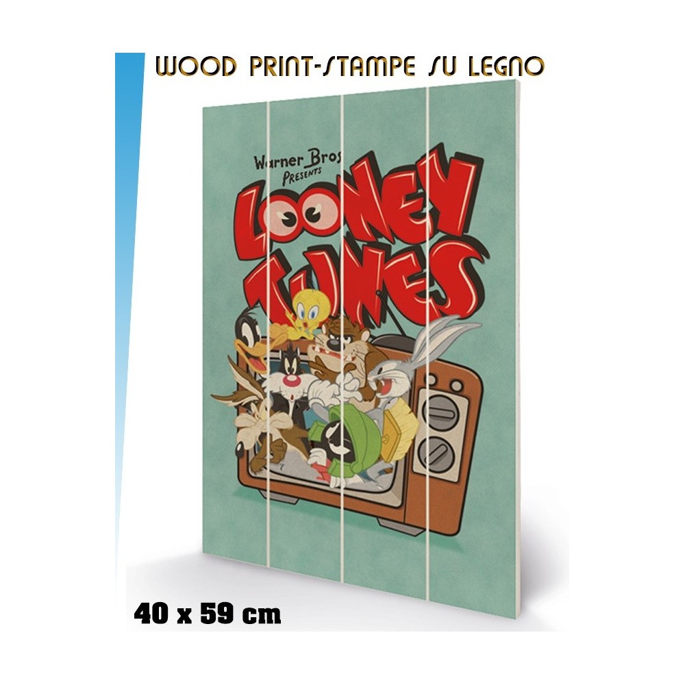 PYRAMID INTERNATIONAL LOONEY TUNES RETRO TV WOOD PRINT STAMPA SU LEGNO 40 X 60 CM