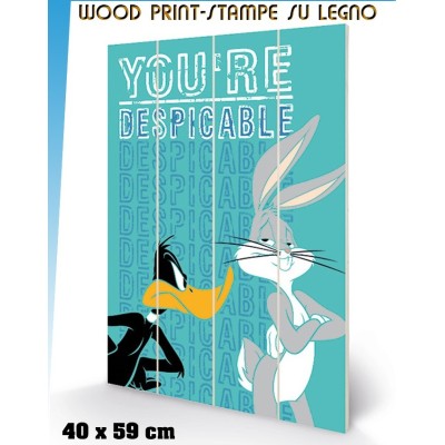 LOONEY TUNES BUGS BUNNY DAFFY DUCK YOU'RE DESPICABLE WOOD PRINT STAMPA SU LEGNO 40 X 60 CM PYRAMID INTERNATIONAL